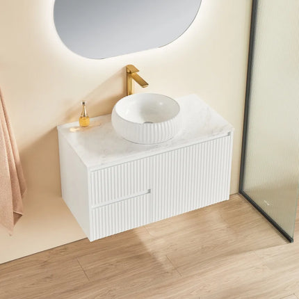 Ceto Brindabella Fluted Wall Hung Vanity Matte White 900 ,