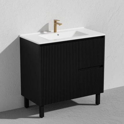 Ceto Brighton Fluted Freestanding Floor Vanity Matte Black 900 ,