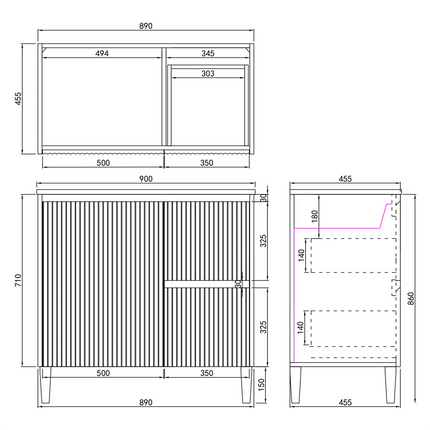 Ceto Brighton Fluted Freestanding Floor Vanity Matte White 900 ,