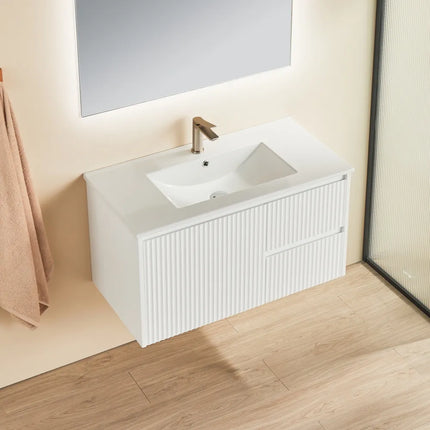 Ceto Brindabella Fluted Wall Hung Vanity Matte White 900 ,