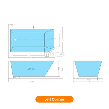 Bathroom Gloss White Cornar Bathtub with No Overflow 1700X725X510 ,