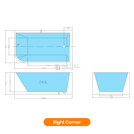 Bathroom Gloss White Cornar Bathtub with No Overflow 1700X725X510 ,