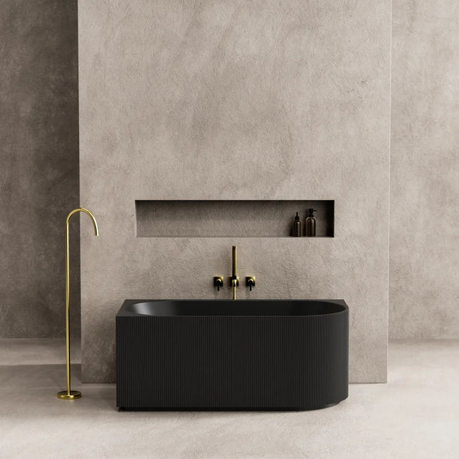 Ceto Capri Groove Fluted Corner Bathtub, Oval, Matte Black, 1500 X 750 X 580mm