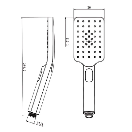 Square Hand Held Shower Set With Rail 700mm Chrome ,