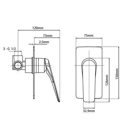 Belle Square Shower/Bath Wall Mixer Chrome ,