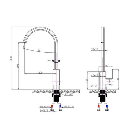 Tera Square Kitchen Mixer Chrome ,