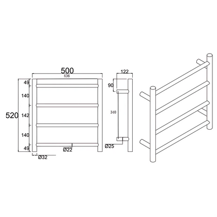 Round Electric Heated Towel Rack 4 Bars Chrome ,