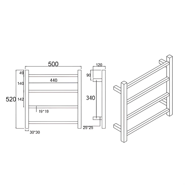 Square Electric Heated Towel Rack 4 Bars Chrome ,