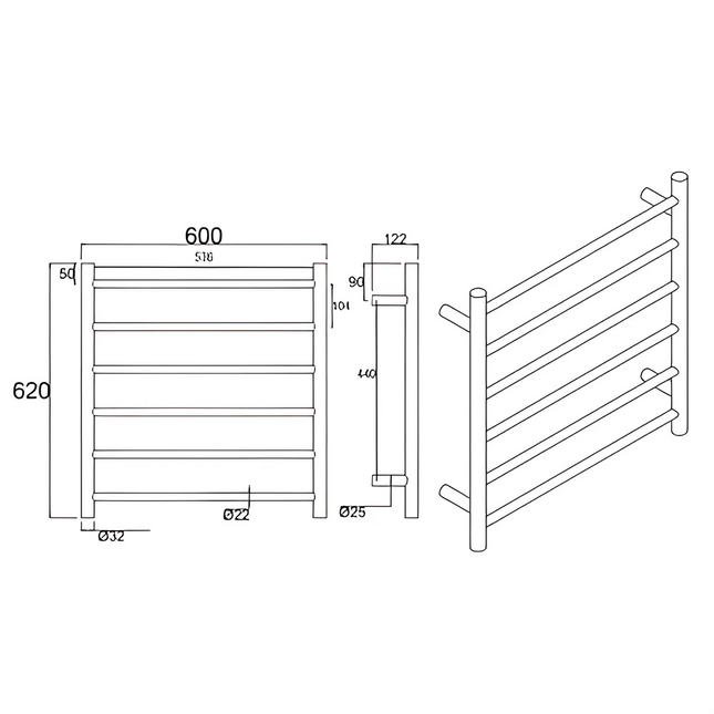 Round Electric Heated Towel Rack 6 Bars Chrome ,