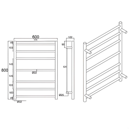 Round Electric Heated Towel Rack 7 Bars Chrome ,