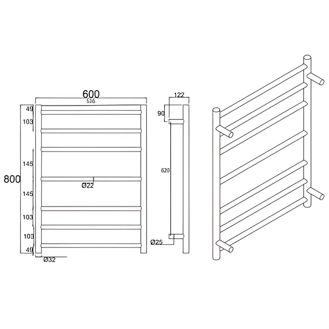 Round Electric Heated Towel Rack 7 Bars Chrome ,