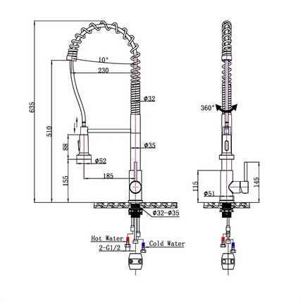 Tall Spring Pull Out Kitchen Sink Mixer Tap Chrome ,