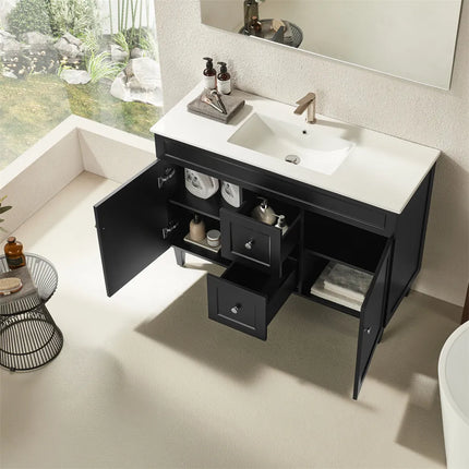 Ceto Harrington Hampton Style Freestanding Floor Vanity Matte Black Middle Drawers 1200 ,