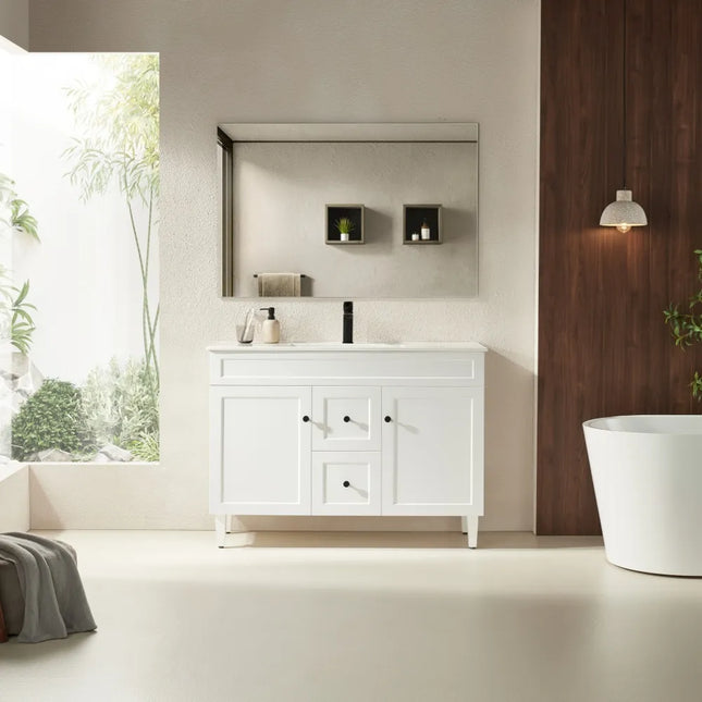 Ceto Harrington Hampton Style Freestanding Floor Vanity Matte White Middle Drawers 1200 ,