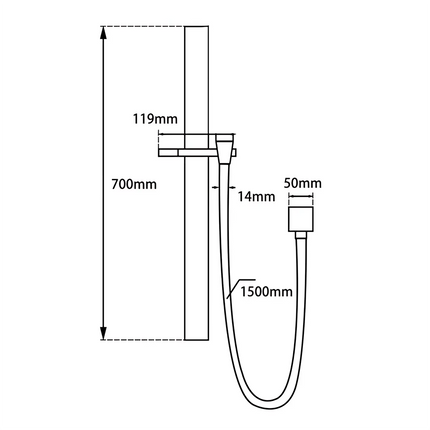 Square Hand Held Shower Set With Rail 700mm Chrome ,