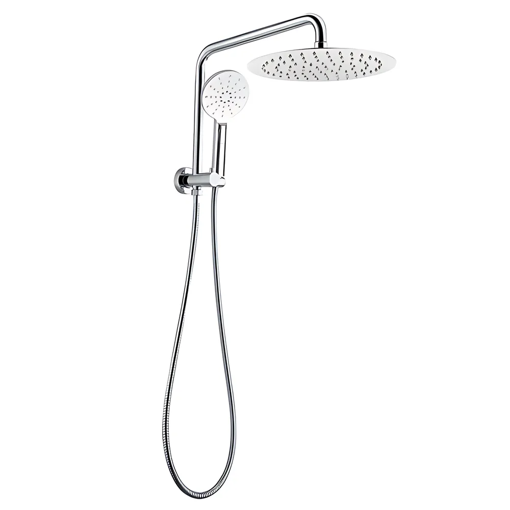 Round Right Angle Half Rail Top Water Inlet Shower Combination Chrome ,