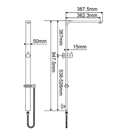 Square Wide Rail Top Water Inlet Shower Combination Chrome ,