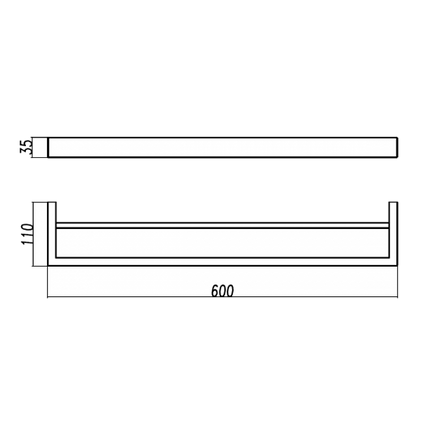 Tera Square Double Towel Rail 600mm Chrome ,