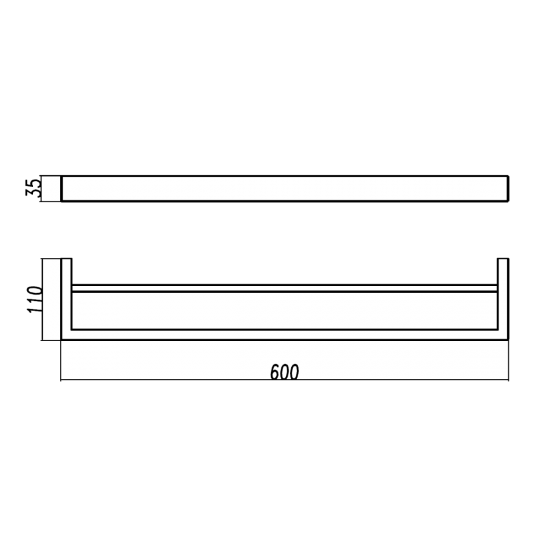 Tera Square Double Towel Rail 600mm Matt Black ,