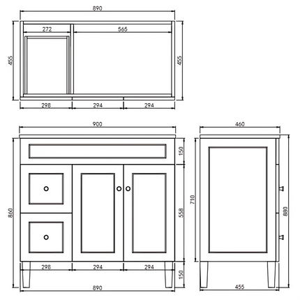 Ceto Harrington Hampton Style Freestanding Floor Vanity Matte White 900 ,