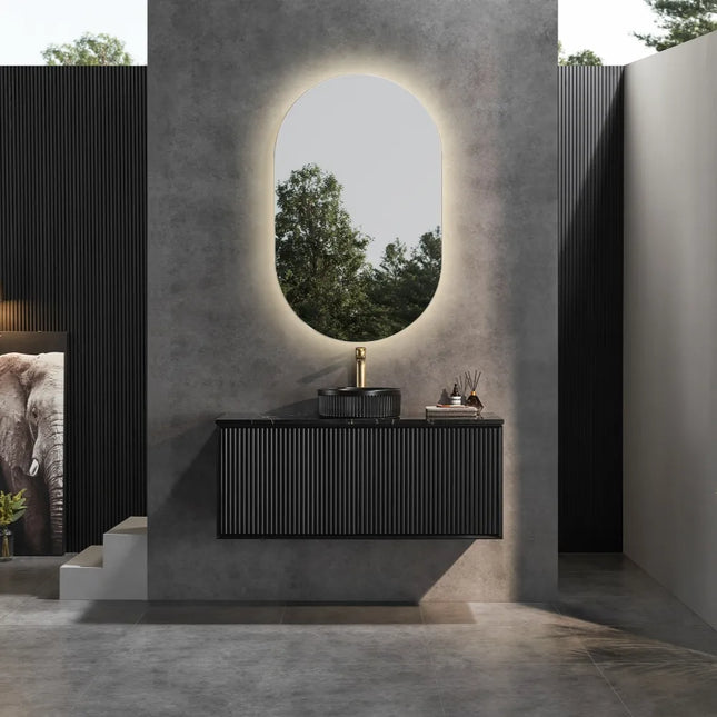 Ceto Kirribilli Fluted Wall Hung Vanity Matte Black 1200 ,