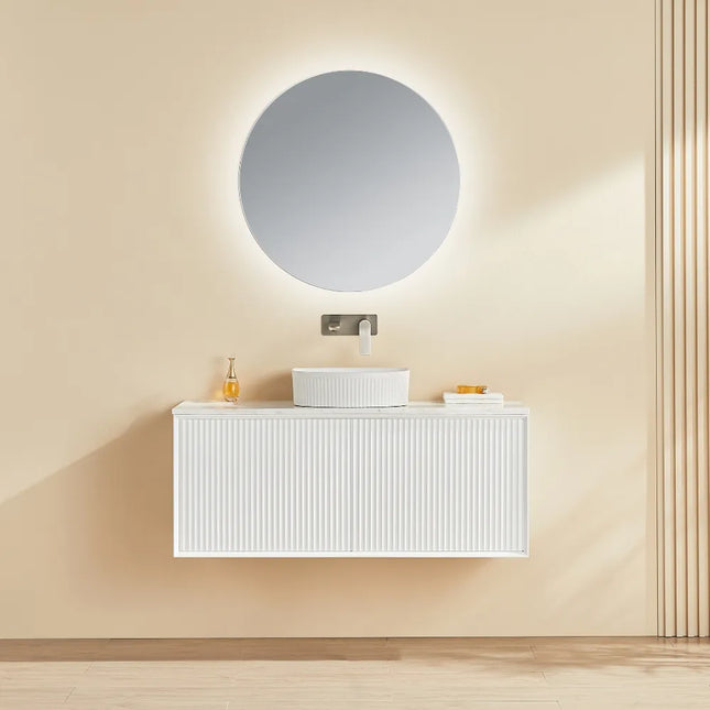 Ceto Kirribilli Fluted Wall Hung Vanity Matte White 1200 ,