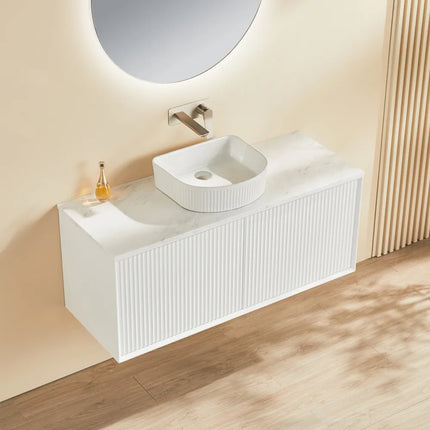 Ceto Kirribilli Fluted Wall Hung Vanity Matte White 1200 ,