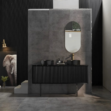 Ceto Kirribilli Fluted Wall Hung Vanity Matte Black 1500 ,