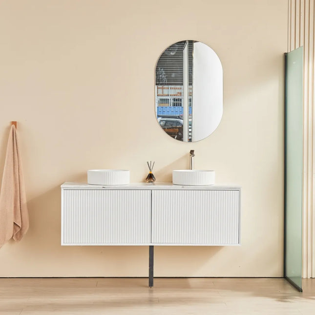 Ceto Kirribilli Fluted Wall Hung Vanity Matte White 1500 ,