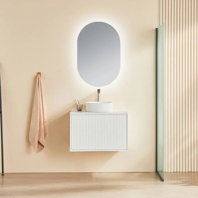 Ceto Kirribilli Fluted Wall Hung Vanity Matte White 750 ,