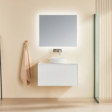 Ceto Kirribilli Fluted Wall Hung Vanity Matte White 900 ,