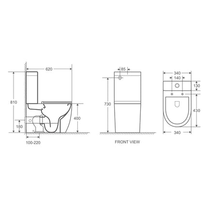 Caroline Rimless Back to Wall Toilet Suite Gloss White 620X340X810