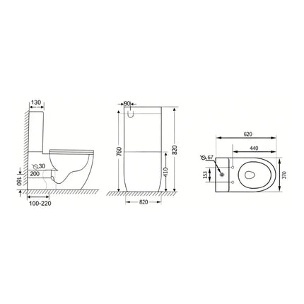 Caroline Rimless Back to Wall Toilet Suite Gloss White 620X370X820