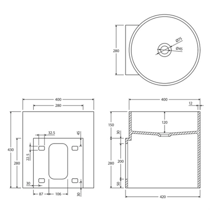 Fienza Livo Cast Stone Matte White Wall Basin, Cylinder ,