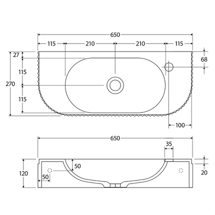 Fienza Minka Solid Surface Wall Basin Matte White
