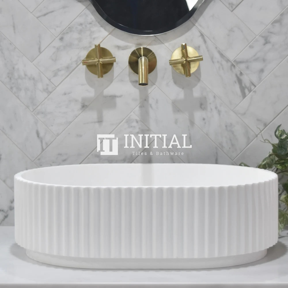 Stadio Groove Fluted Above Counter Basin, Oval, Matte White , Default Title