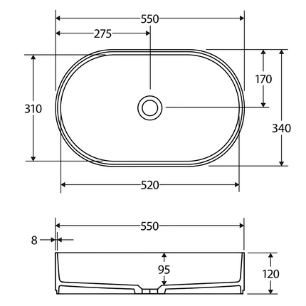 Fienza Minka Pill Solid Surface Above Counter Basin, Matte White