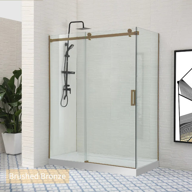 L Shape Frameless Sliding Door adjustable 10mm Glass 890-2000 X 2000mm Brushed Bronze