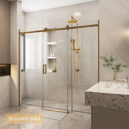 Wall to wall Frameless 3 Panel Sliding Door adjustable 10mm Glass 1400-2530 X 2000mm Brushed Gold