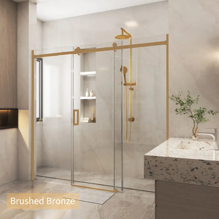 Wall to wall Frameless 3 Panel Sliding Door adjustable 10mm Glass 1400-2530 X 2000mm Brushed Bronze