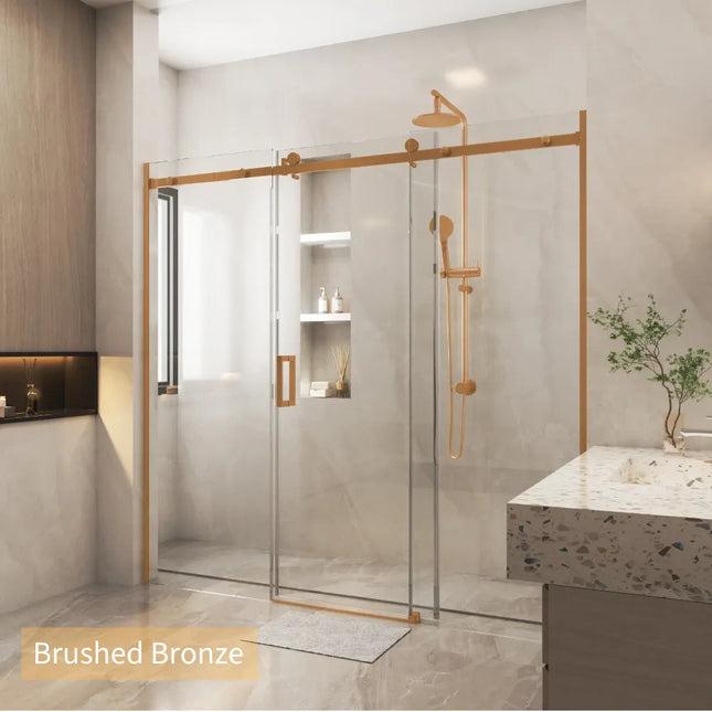 Wall to wall Frameless 3 Panel Sliding Door adjustable 10mm Glass 1400-2530 X 2000mm Brushed Bronze