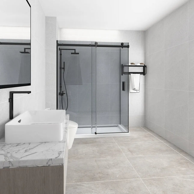 L Shape Frameless Sliding Door adjustable 10mm Grey Tinted Glass 1180-1800 X 2000mm