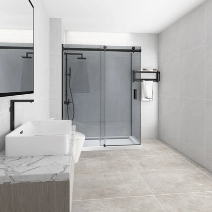 L Shape Frameless Sliding Door adjustable 10mm Grey Tinted Glass 1180-1800 X 2000mm