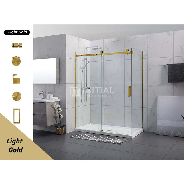 L Shape Frameless Sliding Door adjustable 10mm Glass 890-2000 X 2000mm Light Gold