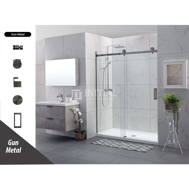 Wall to wall Frameless Sliding Door adjustable 10mm Glass 890-2000 X 2000mm Gun Metal Grey