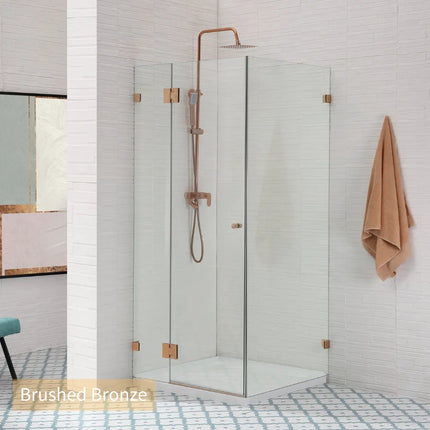 800-1200 X 2000mm Square Frameless Hinge Door with Return Panel adjustable 10mm Glass Brushed Bronze