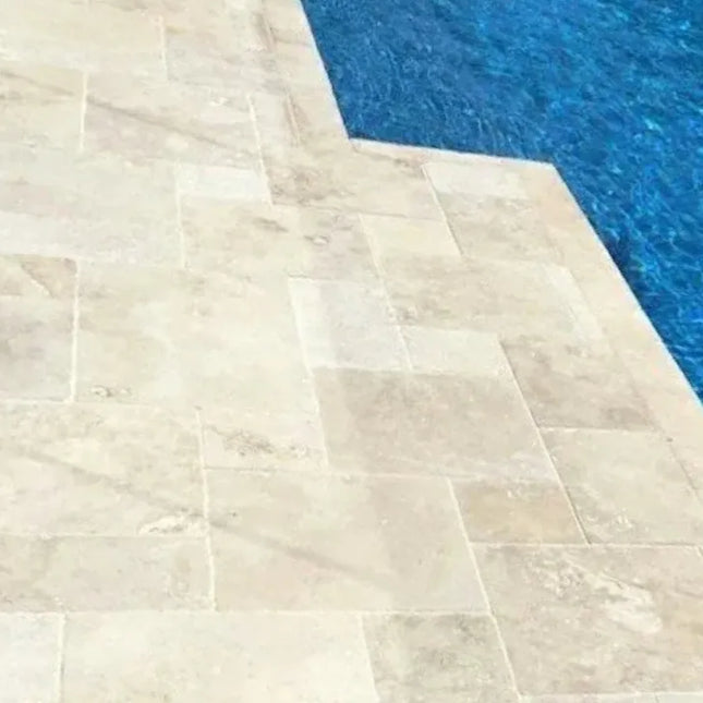Outdoor Stone Premium Classic Travertine Unfilled & Tumbled Paver French Pattern 30mm
