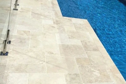 Outdoor Stone Premium Classic Travertine Unfilled & Tumbled Paver French Pattern 30mm