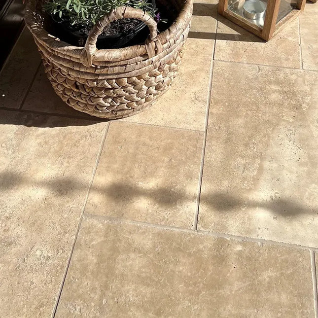 Outdoor Stone Premium Classic Travertine Unfilled & Tumbled Tile French Pattern 12mm