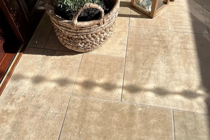 Outdoor Stone Premium Classic Travertine Unfilled & Tumbled Tile French Pattern 12mm